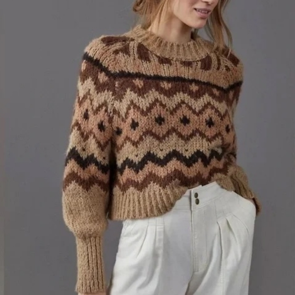 ANTHROPOLOGIE FAIR ISLE CHUNKY WOOL‎ BLEND SWEATER XS